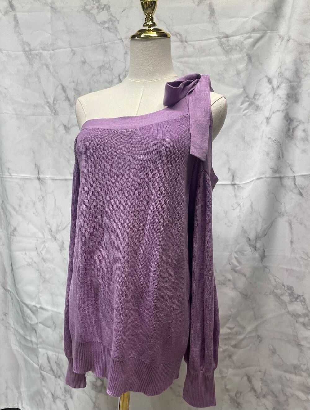 NWT New York & Company XL Lavender One Shoulder Bow Tie Knit Sweater Top - Picture 5 of 8